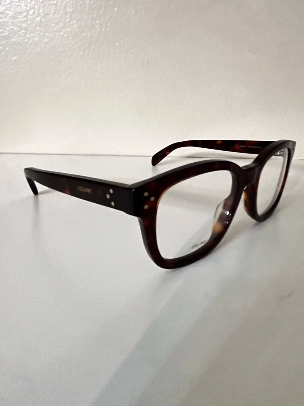 Celine Tortoiseshell Round-Edge Acetate Glasses